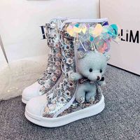 CCTWINS Kids High Boots 2020 Autumn Winter Glitter Boots Children Fashion Boots Girls Brand Toddlers Cute Warm Fur Shoes HB096 G1210