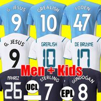 21 22 Fans Player Versie Soccer Jersey Grealish Sterling Ferran de Bruyne Foden 2021 2022 Voetball Shirts Mannen + Kids Kit Sets Uniform