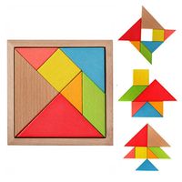 Juguete de madera de madera colorido 7 PCS / set Jigsaw Square Block IQ juego Juguetes educativos inteligentes