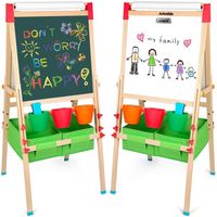 US Stock Arkmiido Kids Easel with Paper Roll Double-Sided Whiteboard Chalkboard Standing Easel Numbers and Other Accessories a47