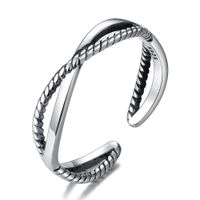 S925 prata banda antiga anéis de moda cruzada mulheres ajustáveis ​​jóias