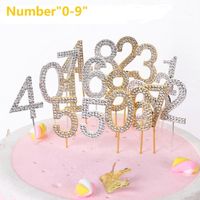 Otros suministros festivos para fiestas 1pc Gold Diamond-Studded Number "0-9" Crown Collection Cake Topper para Cumpleaños Tortas de boda Paster
