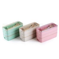 Lunch Box 3 Grid Wheat Straw Bento Transparent Lid Food Cont...