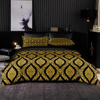 Yatak Setleri Asil Stil Altın Set Yastık Kılıfı Ile Nevresim Kral Boyutu, Siyah Yorgan Kapak, Battaniye Sayfası (Siyah Çarşaf)