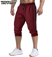 TACVASENメンズ3/4カプリズボンジョガーズスウェットショーツフィットネストレーニングポケット付き綿パンツ夏の通気性ショーツG1209