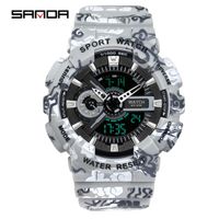 Orologio da polso SANDA Fashion Luxury Men's Watch Impermeabile antiurto Dual Display Orologio Countdown LED Regalo di vacanze luminose