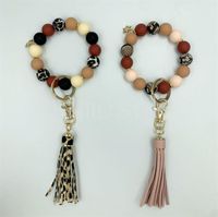 Silicone Beads Bracelets Leopard Leather Tassel keychains To...