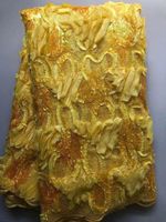 15Yller / mycket högkvalitativ gul fransk netto spets tyg matcha paljetter dekoration afrikansk mesh guld linje material för dressing bl411
