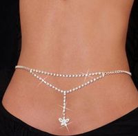 Sexy Strass Schmetterling Bauchketten Silber Körper Schmuck Für Frauen Strand Bikini Cystal Taille Untere Back Kette