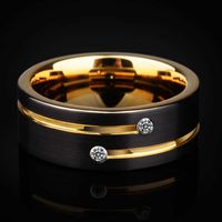 High Polished 8mm Width Mens Wedding Bands Gold/Black Two Tones Tungsten Rings with Gold Groove CZ Stone Size 6-13 210623
