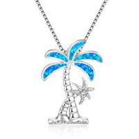 Ocean Collection Blue Opal Coconut Palm Baum Anhänger 925 Sterling Silber Schmuck Frauen Halskette für Party Geschenk