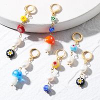 Hoop & Huggie 6 Pcs Dangle Earrings Cute Y2k Pearl Mushroom Charms Small Drop Hoops Earring Set For Women Girls
