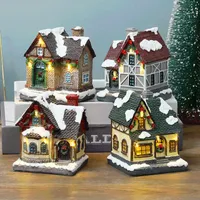 زينة عيد الميلاد الديكور أدى مضيئة كوخ قرية منزل بناء الراتنج الرئيسية عرض حزب زخرفة عطلة هدية ديكور الحلي