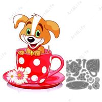 Painting Supplies Cute Cup Puppy Metal Cutting Dies Stencil For Making Scrapbook Birthday Paper Cards Embossing Cut Die Lovely Dogs