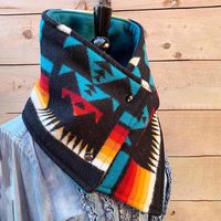 Fashion Women Winter Warm Keep Cap Bucket Hat Autumn Ethnic Print Buttons Neck Wrap Scarf Shawl Scarves