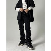 Erkekler / Kadınlar Siyah Galeri Sokak Kot Yığılmış Boya Boot-Cut Erkek Arkadaşı Vibe Pantolon Moto Trouse