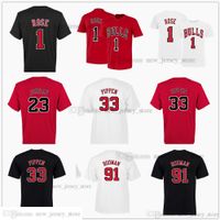 Imprimir Fãs de Basquete Topstees T-shirt Jerseys # 23 Derrick 1 Rose 33 Scottie 91 Dennis Pippen Rodman camisetas Jersey preto vermelho branco manga curta
