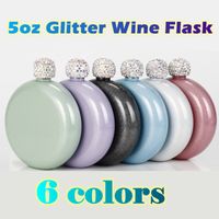 5oz Glitter Wine Flask Portable Pot Food Grade 304 Stainless Steel Hip Flasks Round Jug Travel Fishing Camping Flagon Outdoor Water Bottles
