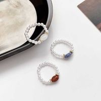 Elegant simulerad pärla pärla sten elastiska ringar för kvinnor Midi Finger Knuckle Ring mode vintage justerbara smycken gåvor Q0708