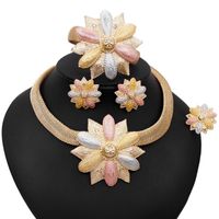 Ohrringe Halskette Yulaili Blume Form Stud Charm Armband Ring Schmuck für Frauen Hohe Qualität Afrikanische Schmuckset Großhandel