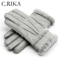 100% Genuine Sheepskin Leather Gloves Women Winter Autumn Fashion Warm Fleece Snow Mittens Men Outdoor Five Finger Wrist Gloves 220110