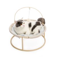 EE. UU. Catada de gato Cama de felpa suave hamaca desmontable con pelota colgando para gatos, perros pequeños-beige decoración para el hogar