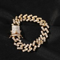 Beaded, Strands Mode 14mm Armband Iced Out Baguette Prong Set Cubaanse Ketting in Wit Goud Micro Pave Cubic Zirconia Hip Hop Sieraden Gift