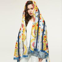 Schals 2021 Frauen Halten Warme Baumwolle Leinen Schal Dame Weiche Wraps Sonnenblume Print Tücher Weibliche Elegant Hijab 180x90cm