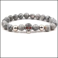 Бисероплетенные, пряди браслеты ювелирные изделия мода SKL кубический цирконий серый агат каменный шлем эластичные браслеты для унисекс подарок подарок 2021 7HXQ
