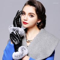 Fünf Finger Handschuhe Miya Mona Elegant verdickte Leder Frauen Winter warmes Haar Faux Kunstpelz Taktischer Bildschirm Sinn Guantes luva1