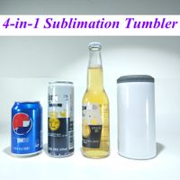 4-em-1 12oz Skinny Straight Tumbler pode titular bebida refrigerador branco em branco Koozies com 2 tampas de aço inoxidável cola garrafa de vácuo para bebida enlatada A13