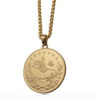 Golden Islamic Arabic Coin Turkish Pendant Necklace Muslim O...