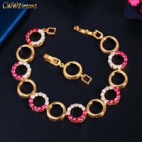 Mooie Afrikaanse rode kubieke zirkoon gouden kleur ronde ketting schakel armband voor vrouwen bruiloft bruids party sieraden CB256 210714