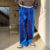 Calças masculinas tecido veludo casual solto longa primavera outono 2022 cintura elástica média espessamento calças azuis 9A0534