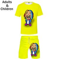 Мужские футболки Желтая одежда 3D 6ix9ine Дети Двухсекционные наборы Случайные мальчики Девушки футболка + шорты летние прохладные костюмы