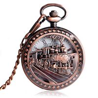 Classical Fobs Clock Running Train Locomotive Mechanical Watches Women Roman Numbers Hand Wind Pocket Watch Men Gifts