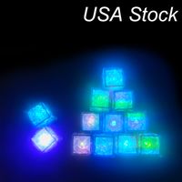 LED Ice Cube Multi Color Changing Flash Night Lights Liquid Sensor Water Submersible For Christmas Wedding Club Party Decoration Light lamp USALIGHT