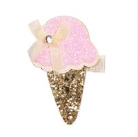 24pc lot Glitter Felt Pink Icecream Baby Girls Hair Clip with Mini Bow Hair Barrette Cute Sequin Gold Silk Hairpin New