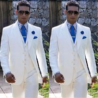 Custom Made White Linen Tuxedos Prom Men' s Suits Slim F...
