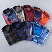 Mens Dress Casual Shirts Luxury Slim Silk T-shirt Long sleeve Casual business clothing plaid brand 17 color M-3XL