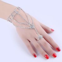 Link, Personalidade Chain Bling Brilhante Bracelete Ziron com Anel de Dedo para Mulheres Coração Link Wrist Jóias De Casamento Simples