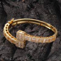 Iced Out Men Gold Plated T Square Zircon Cuff Bracelet Crystal Miami Bangle Fashion Personality Cuban Hip Hop Bling Jewerly