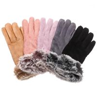 Пять пальцев перчатки женщины зимние толстые плюшевые теплые полнофункциональные варежки замшевые кожаные сенсорные экраны на открытом воздухе