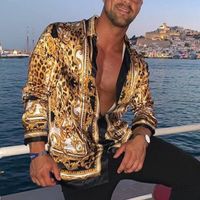 Erkek Uzun Kollu Gömlek Rahat Leopar Baskı Çiçek Baskılı Top Trendy Bluz Homme Bohemian Tops