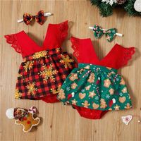 Baywell Xmas born Baby Girl Clothes Lace Ruffle Christmas Tree Print Jumpsuit Headband 2Pcs Sleeveless Outfits for 0-18Months 220106