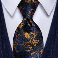 Bug Ties 2021 Designer 100% Silk Navy Blue Gold Print Anzug Hochzeit Krawatten für Männer Luxus Mode Herbst Winter Neck Krawatte