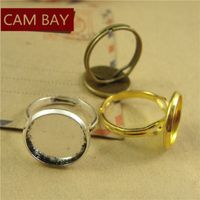 150pcs Fit 14MM Alloy Metal Open Adjustable Ring Settings Round Cabochon Base Antique Bronze/Silver Plated DIY Blank Bezel Jewelry Accessories