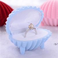 Forma shell veludo anel caixa de noivado casamento jóias caixas de flores rosa design presentes titular para loverfae12393