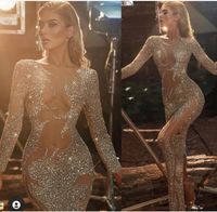 Women dress Yousef aljasmi Evening dress Silver Crystals Sheath l Long sleeve Mermaid V-Neck Labourjoisie Kim kardashian kylie jenner