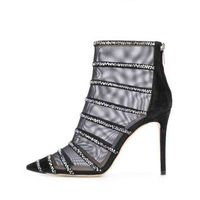 Transparent women's boots, pointed high heels, glittering crystal ornaments, beads, back zipper, high heels, 2022